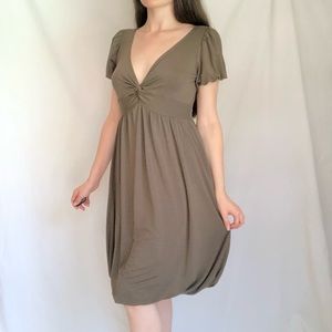 Vintage Moss Fairy Y2K Babydoll Dress Olive Green Bubble Hem Size S Goblin Midi